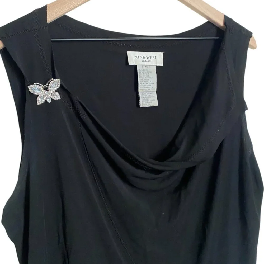 Nine West Cowl Neck Sleeveless Blouse with Butterfly Pin 1X - Picture 3 of 6